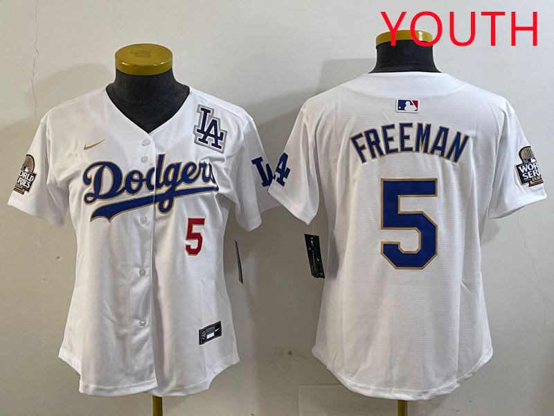 Youth Los Angeles Dodgers #5 Freeman White Gold Game 2025 Nike MLB Jersey style 4->youth mlb jersey->Youth Jersey